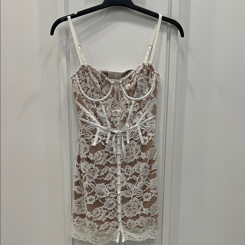 Jillian mini dress by For Love And Lemons XS White and Tan Lace Dress